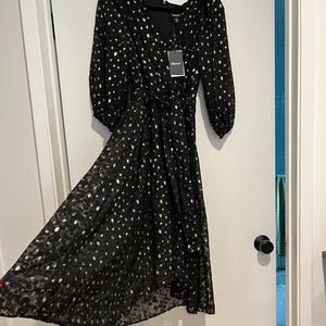DKNY Black and gold polka dot cocktail dress, NWT